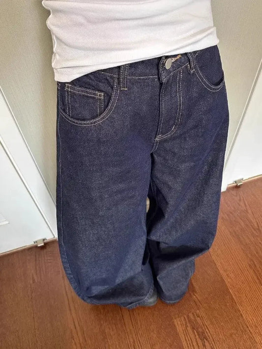 Wide Leg Jeans Women – Loose Straight Dark Wash Denim