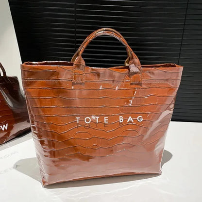 Crocodile Texture Tote Bag Pvc Kraft Paper Large Capacity Luxury Hobo Handbag