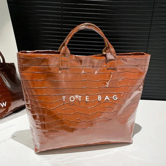 Crocodile Texture Tote Bag Pvc Kraft Paper Large Capacity Luxury Hobo Handbag