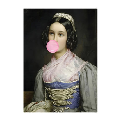 Bubble Gum Baroque Portrait Wall Art Poster – Vintage Altered Art Print