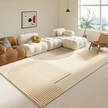 Cream Abstract Area Rug – Light Luxury Living Room Carpet