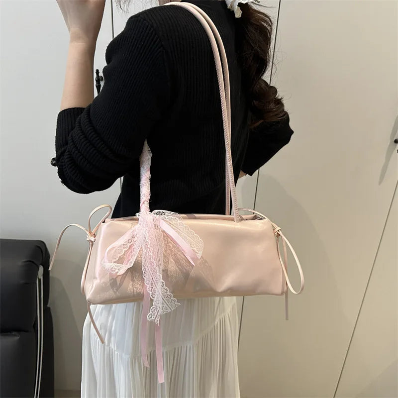 French Elegant Square Bag Korean Bow Decoration Pu High-quality