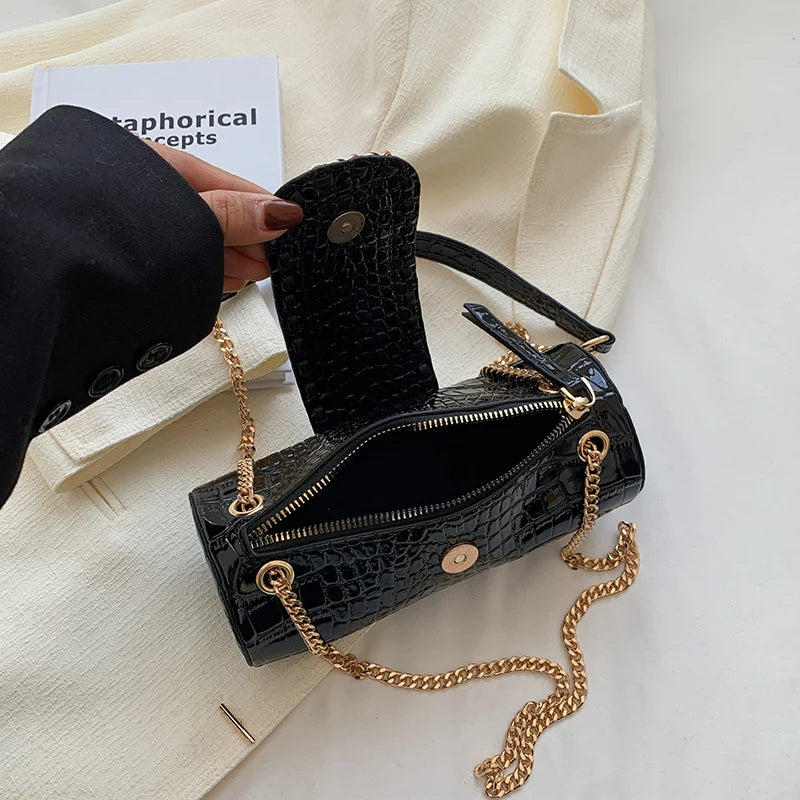 Stone Pattern PU Leather Cylinder Crossbody Bag for Women