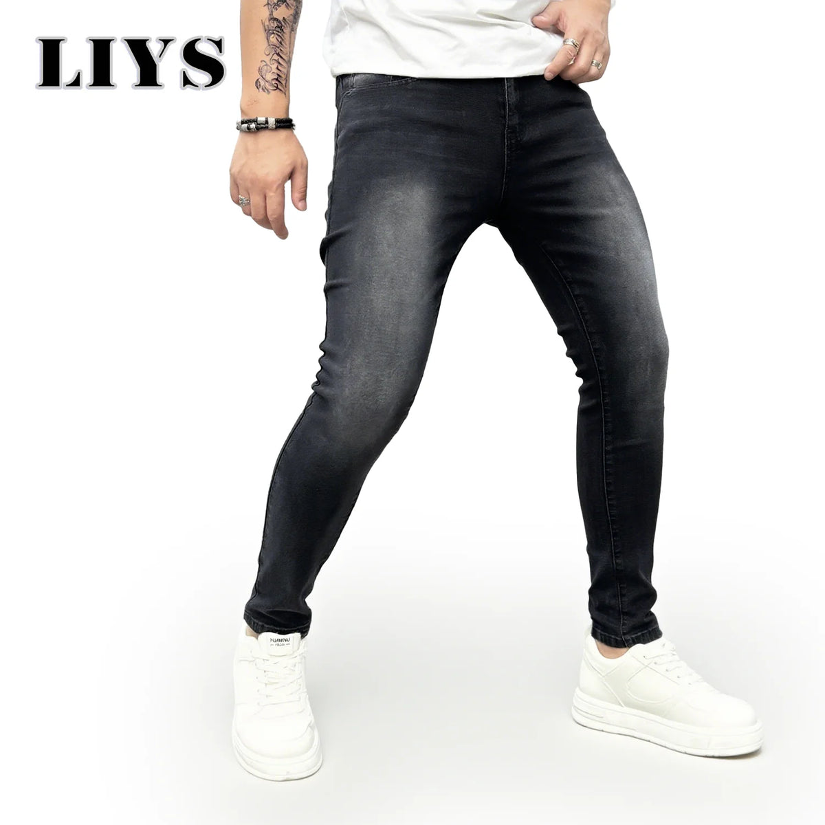 Men's Skinny Jeans – Black Faded Stretch Denim