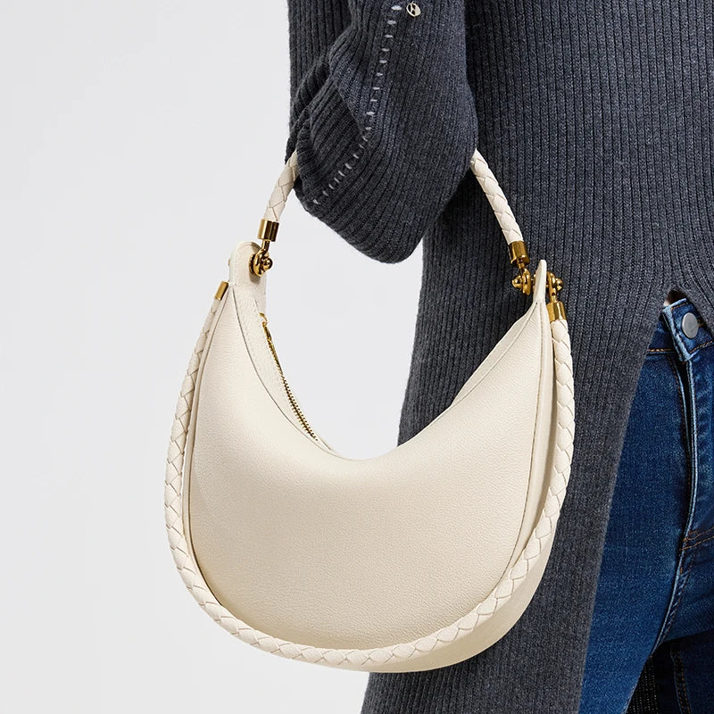 Women's Genuine Leather Shoulder Bag – Luxury Crescent Hobo