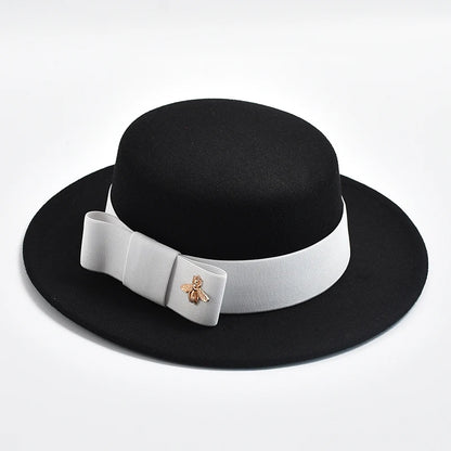 Women's Flat Top Fedora Hat – Bow & Bee Pin, Church & Party