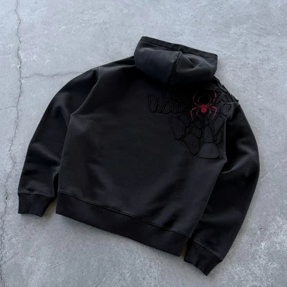 Spiderweb Embroidery Oversized Hoodie – Unisex Gothic Streetwear