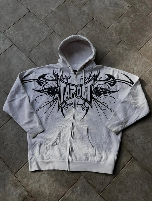 Tapout Graphic Zip-Up Hoodie – Y2K Oversized Streetwear Sweatshirt