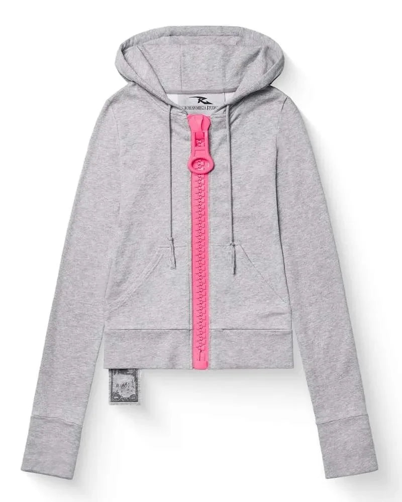 Chunky Zipper Cropped Hoodie – Harajuku Y2K Slim Fit Sweatshirt