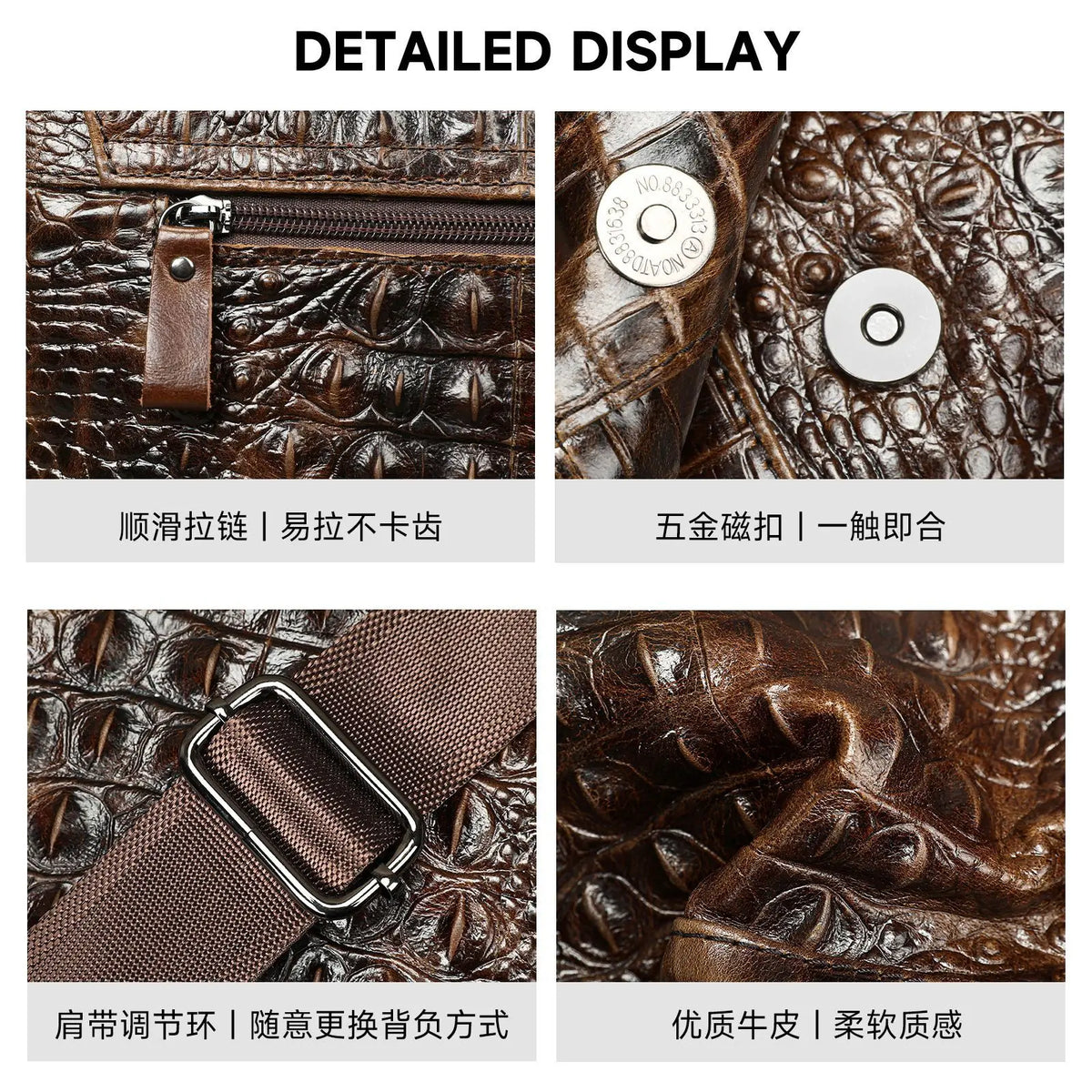 Alligator Embossed Leather Men's Crossbody Bag – Genuine Cowhide