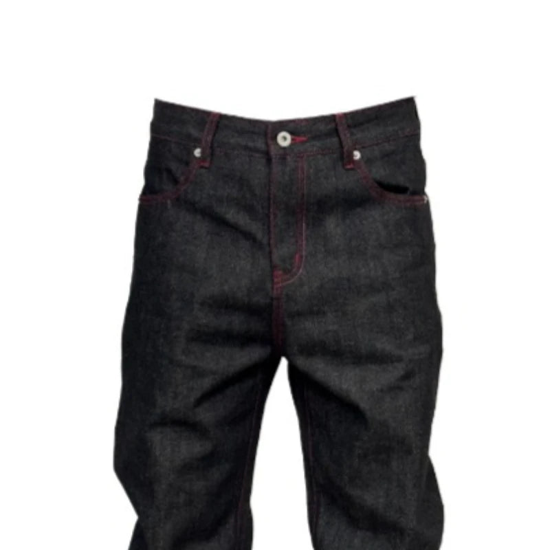 Mens Jeans Tattoo Letter Embroidery Black Red Denim Pants Harajuku Unisex Straight Leg Slight Flare