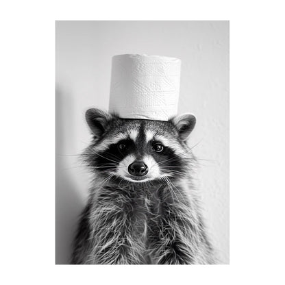 Funny Bathroom Wall Art Poster – Black & White Animal Toilet Paper Print
