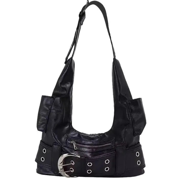 High Street Black Shoulder Bags Cool Hot Girls Leather Y2k