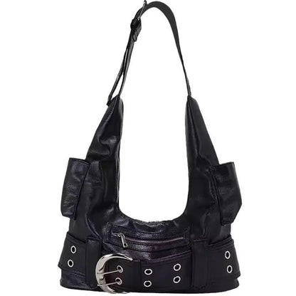High Street Black Shoulder Bags Cool Hot Girls Leather Y2k