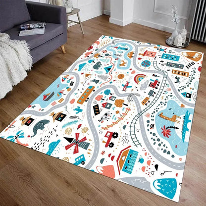 Kids City Map Play Rug – Non-Slip Children's Playroom Carpet