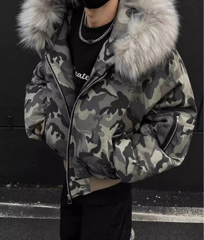 Cotton Coat Men Winter Warm Thick American Classic Fashionable Trendy Outerwear Fur Coats Mens
