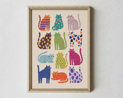 Colorful Cat Art Print Whimsical Wall Poster