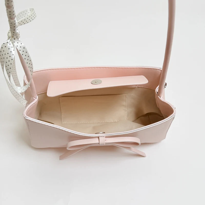 Women's Small PU Leather Shoulder Bag with Bow Detail
