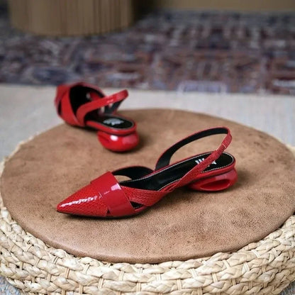 Patent Leather Women's Slingback Pumps – Low Heel Pointed Toe