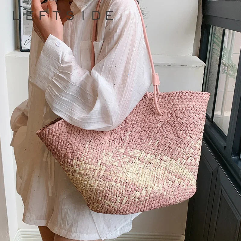 Straw Tote Bag for Women – Woven Raffia Beach Shoulder Handbag
