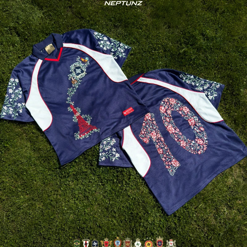 Y2K National Series Floral Embroidery Color Block Unisex T-Shirt