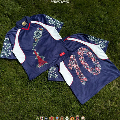 Y2K National Series Floral Embroidery Color Block Unisex T-Shirt