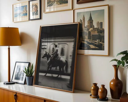 NYC Cowboy Subway Wall Art Print – Black & White Western Poster