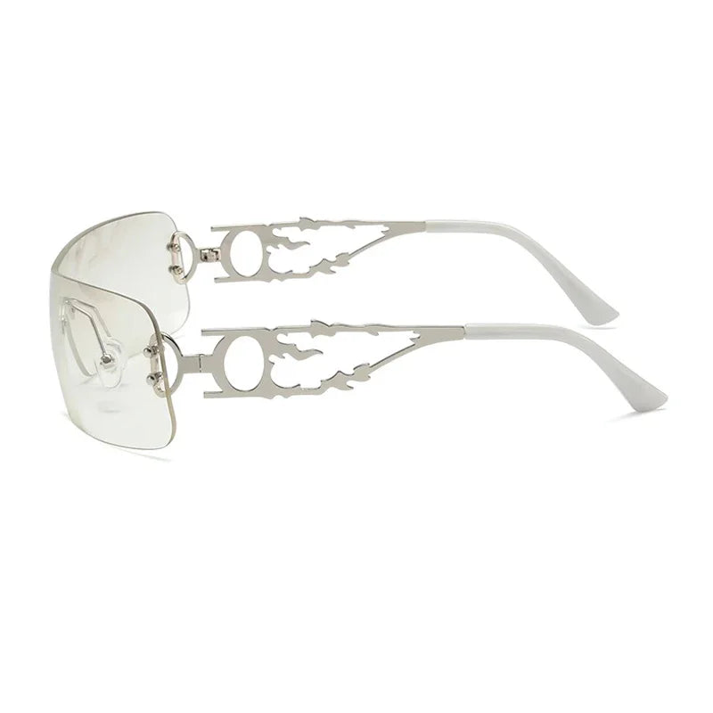 Rimless Y2K Shield Sunglasses – UV400 Wraparound Unisex