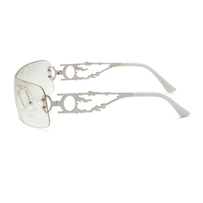 Rimless Y2K Shield Sunglasses – UV400 Wraparound Unisex