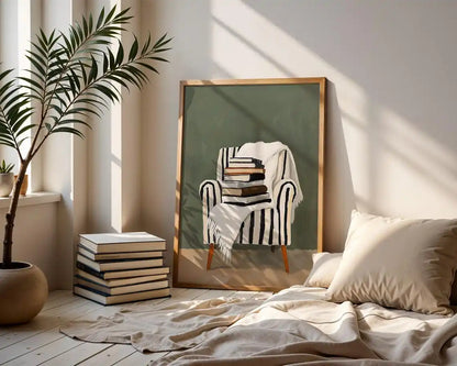 Cozy Reading Nook Canvas Wall Art – Book Lover Print