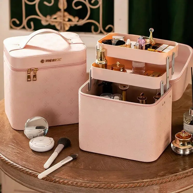 Large Professional Makeup Bag with Mirror – Cosmetic Organizer Case