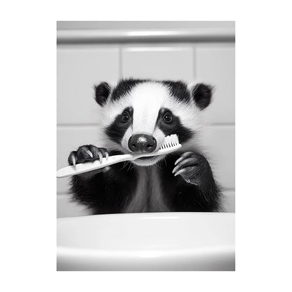 Funny Animal Bathroom Wall Art Poster – Black & White Vintage Print