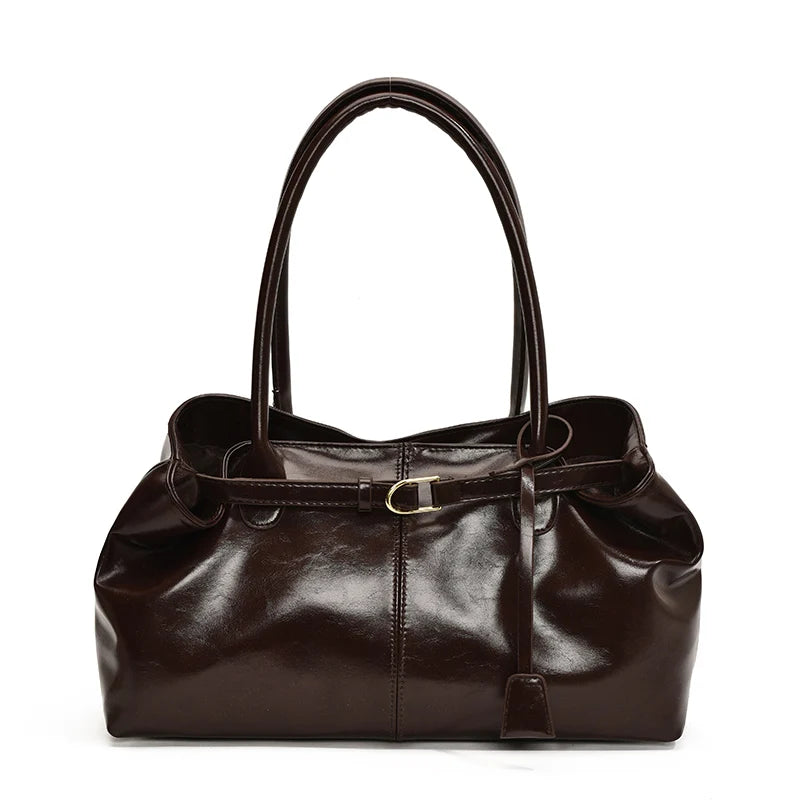 Leather Hobo Shoulder Bag – Retro Oil PU Large Tote for Women