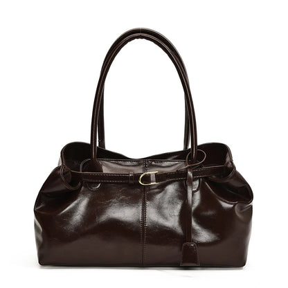 Leather Hobo Shoulder Bag – Retro Oil PU Large Tote for Women