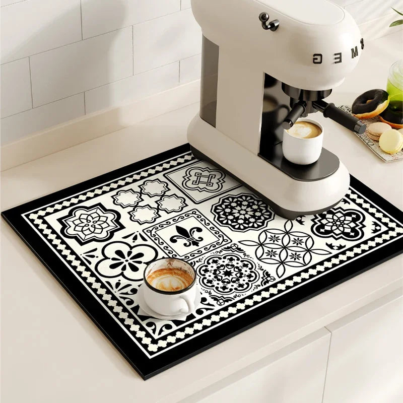 Vikama Vintage Coffee Machine Mat Absorbent Quick-Drying Drainage Mat Non-Slip Dish Drying Kitchen