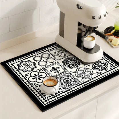 Vikama Vintage Coffee Machine Mat Absorbent Quick-Drying Drainage Mat Non-Slip Dish Drying Kitchen