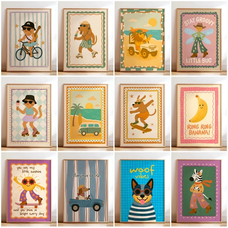 Boho Cat Bicycle Wall Art Poster – Kids Nursery Print