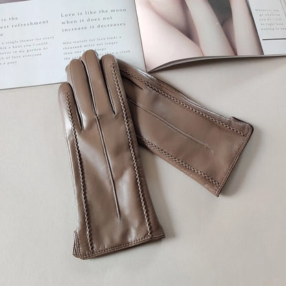 Women's Leather Wool-Lined Winter Gloves with Touchscreen