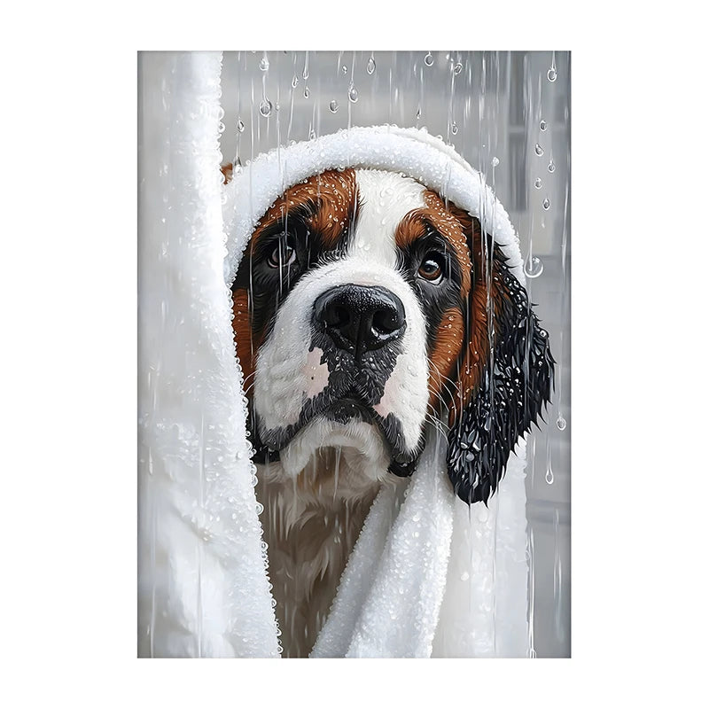Cute Dog Bathroom Wall Art Poster – Funny Shower Print