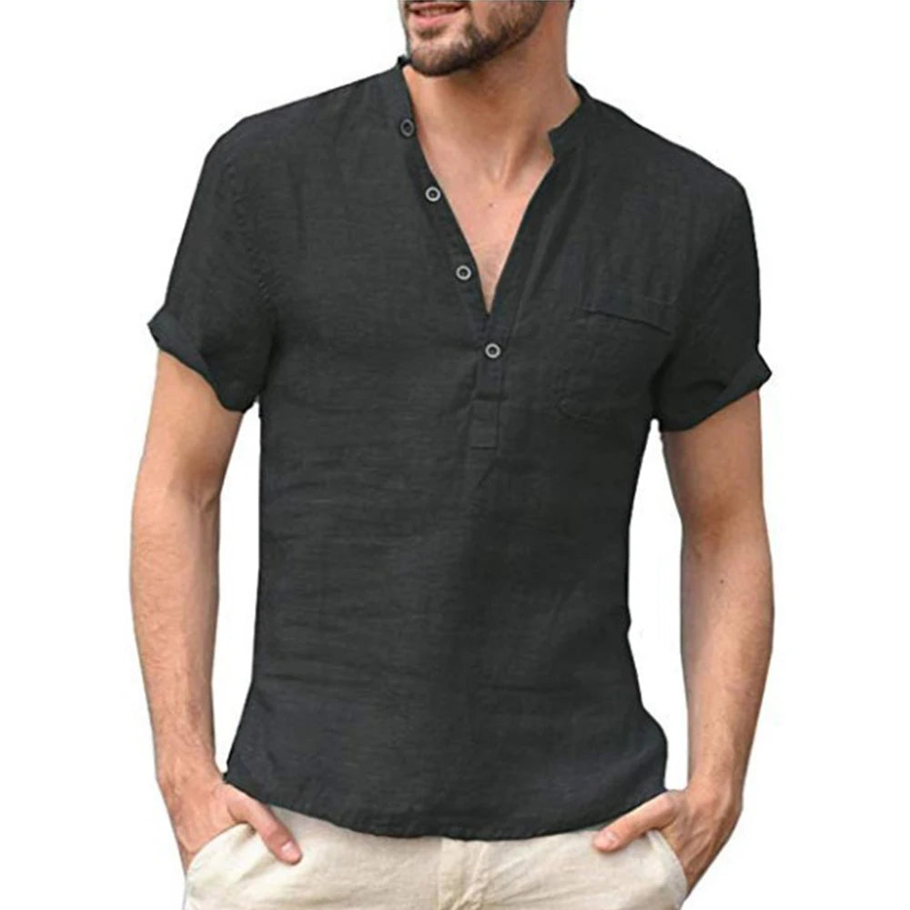Men's Cotton Linen Short Sleeve Casual Shirt