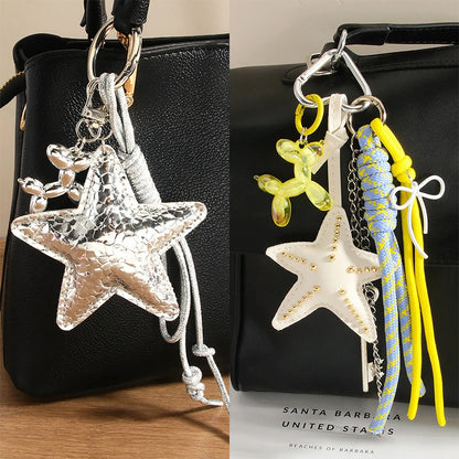 Fashion Leopard Starfish Keychain Cute Balloon Dog Leather Charm Women Maximalist Bag