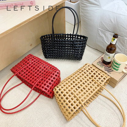 Hollow-Out Woven Tote Bag for Women – Korean Y2K Handbag