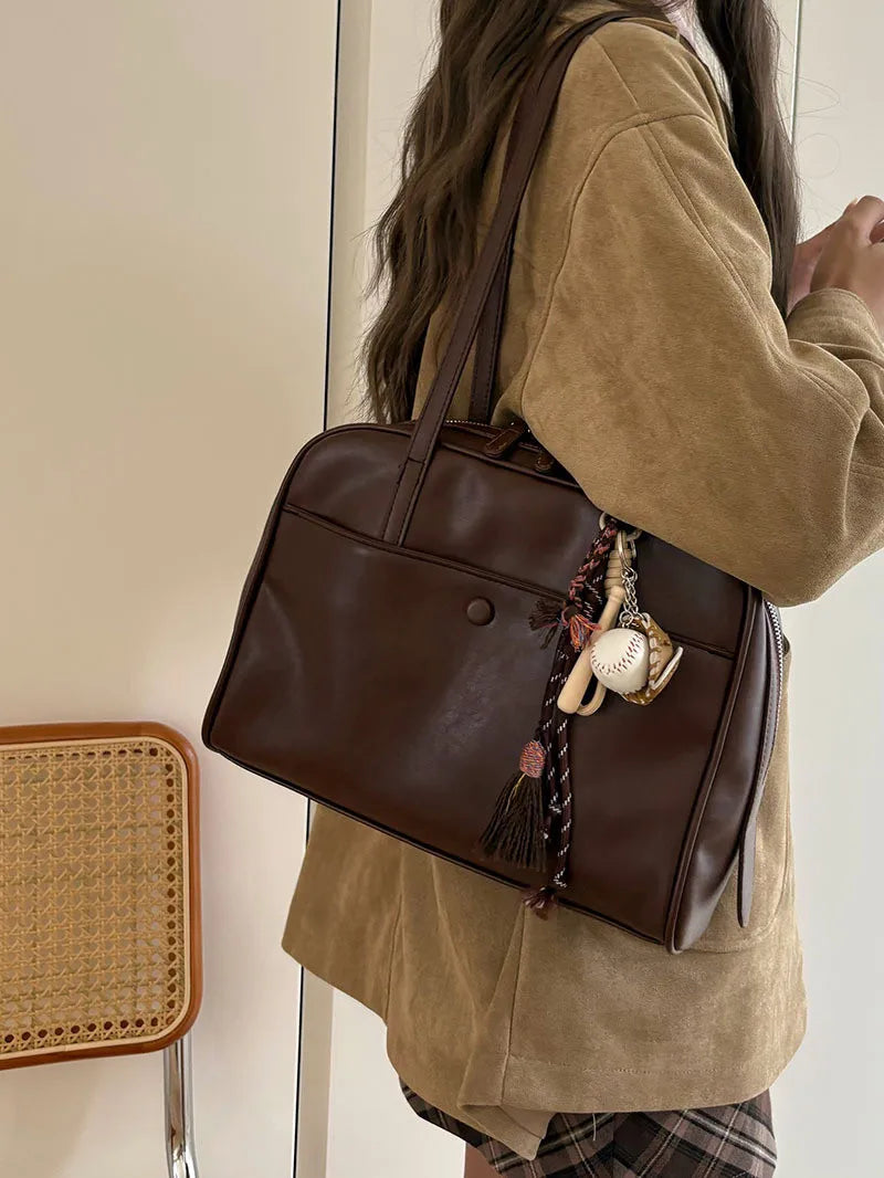 Retro Coffee Shoulder Bags Wallet Women Pu Leather Soft Bagutte Bag