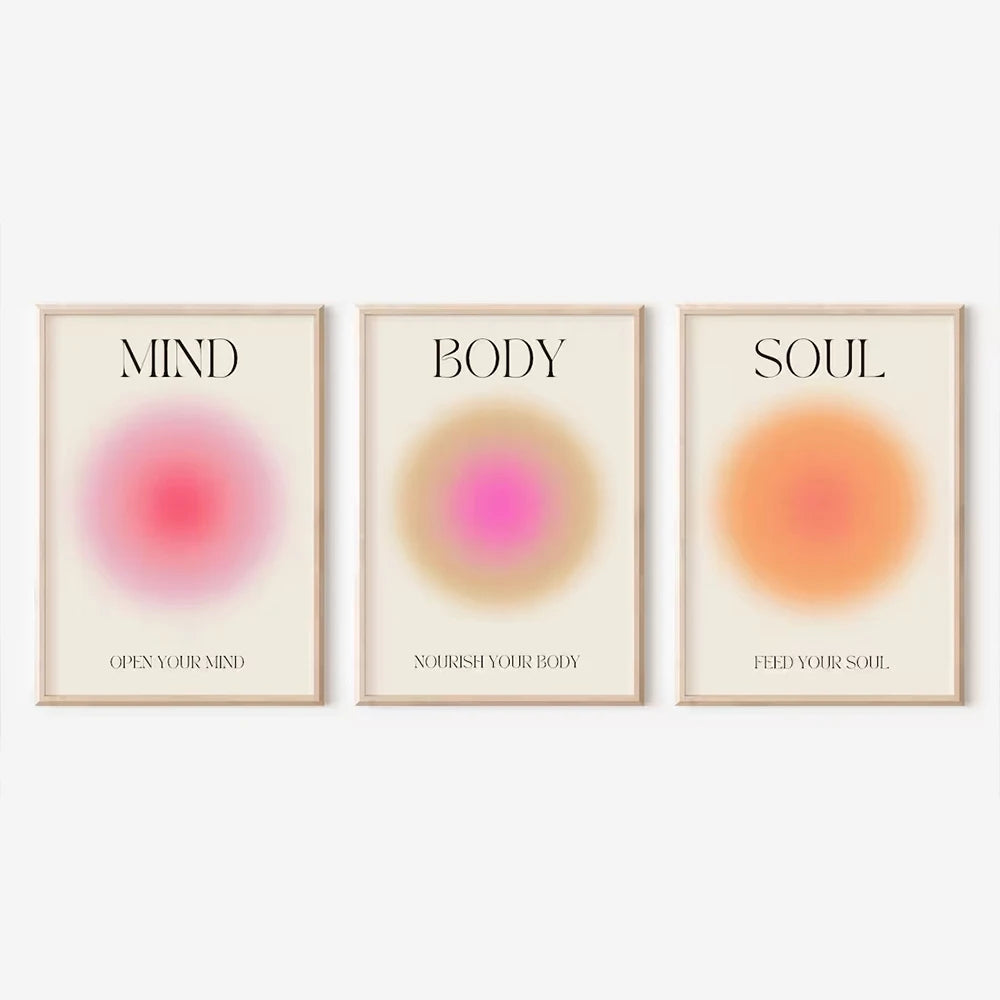 Mind Body Soul Motivational Poster Set – Spiritual Aura Gradient Wall Art