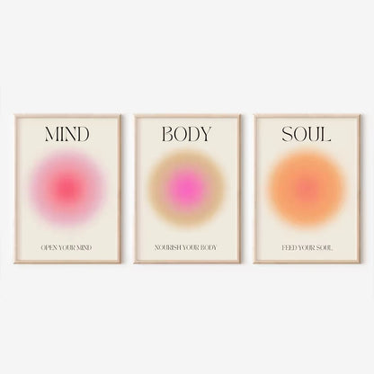 Mind Body Soul Motivational Poster Set – Spiritual Aura Gradient Wall Art