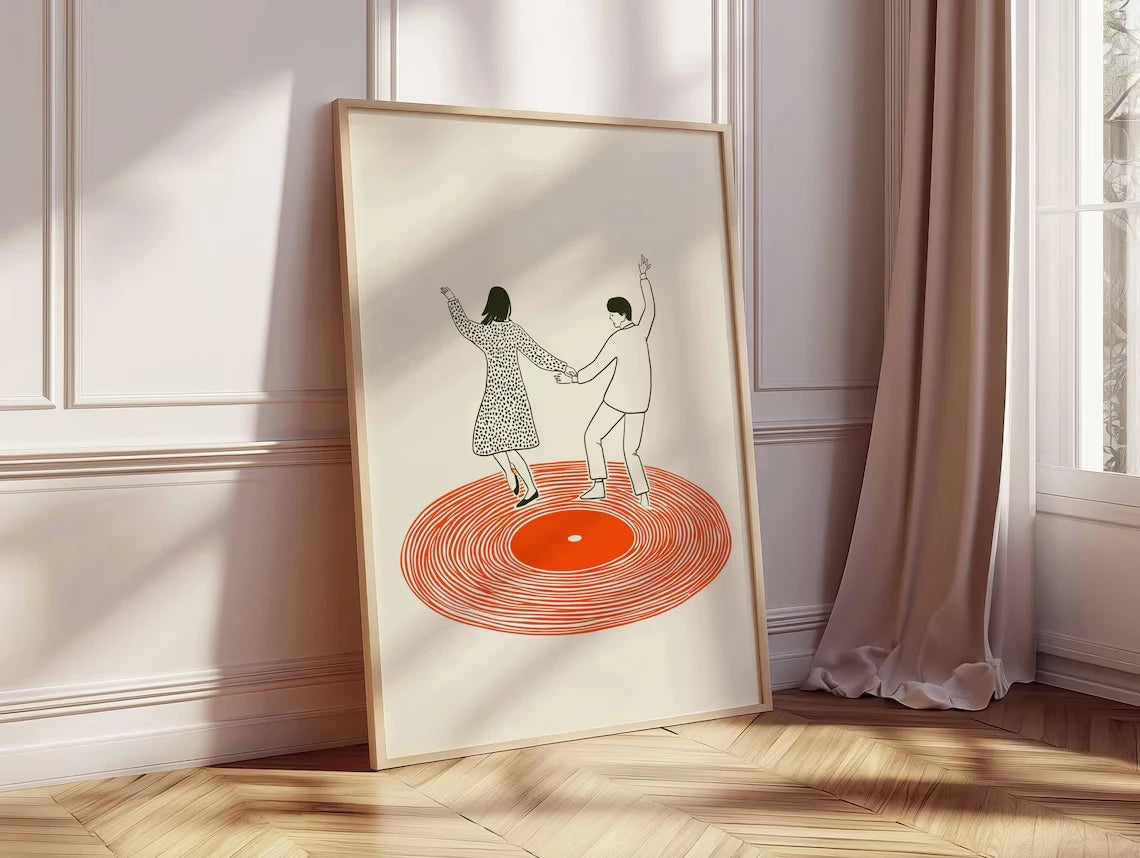 Dancing Couple Vinyl Record Poster – Retro Music Wall Art