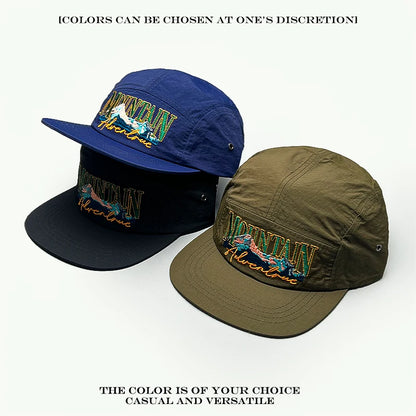 Mountain Adventure Embroidered 5-Panel Camp Cap – Quick-Dry Outdoor Hat
