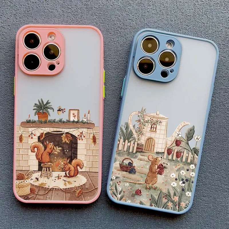 Cartoon Animal iPhone Case – Bear Fox Squirrel Design