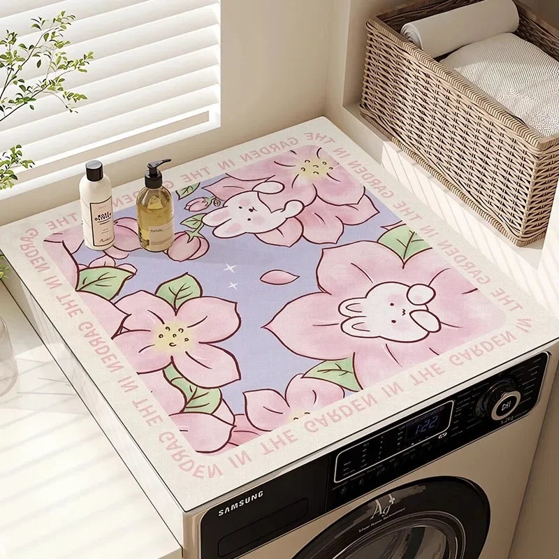 Washing Machine Top Cover Mat – Absorbent Non-Slip Cute Cartoon Pad
