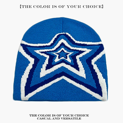 Star Knit Beanie Hat – Color Block Y2K Unisex